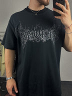 Siyah Yazı Baskılı Oversize T-shirt