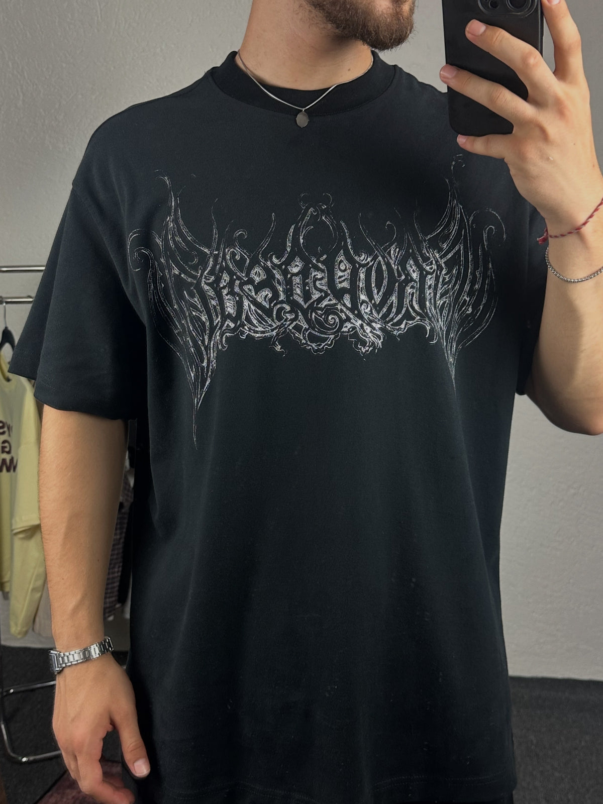 Siyah Yazı Baskılı Oversize T-shirt