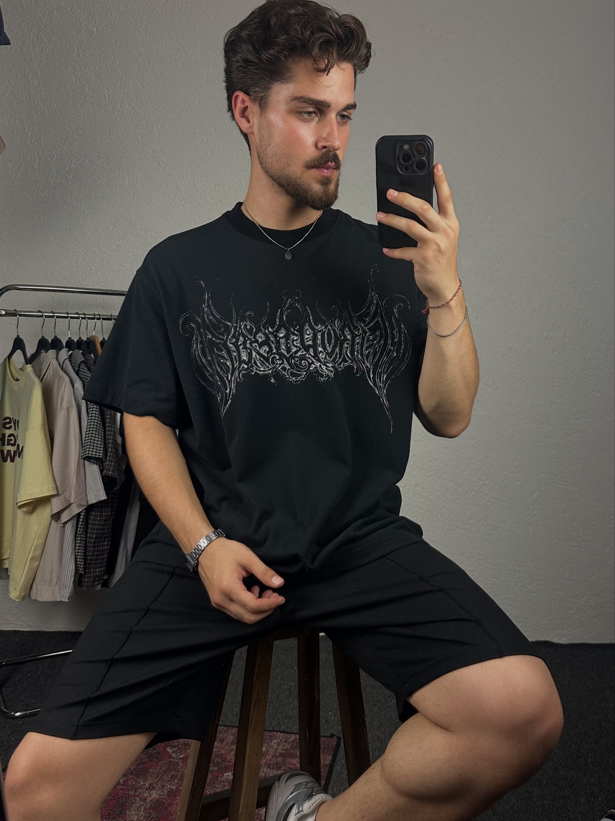 Siyah Yazı Baskılı Oversize T-shirt