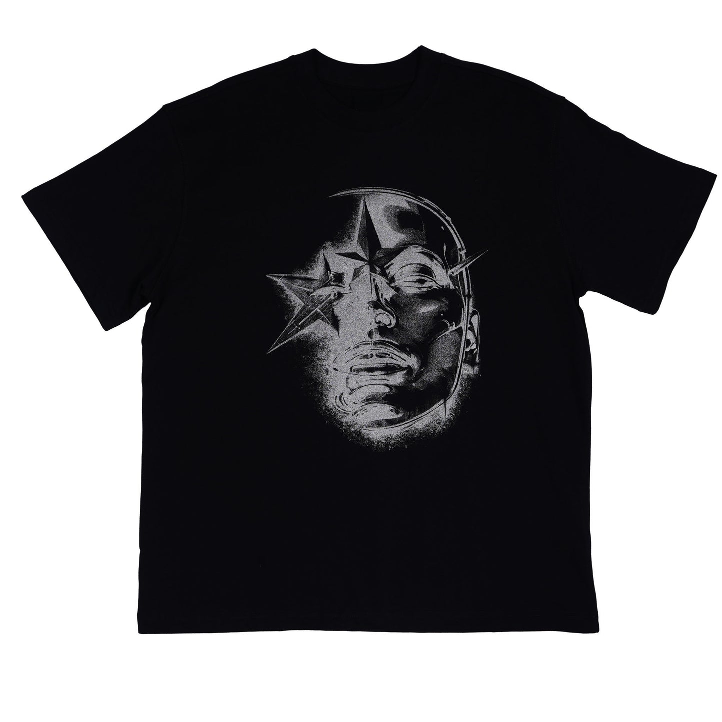 Star Face Baskılı Siyah T-Shirt