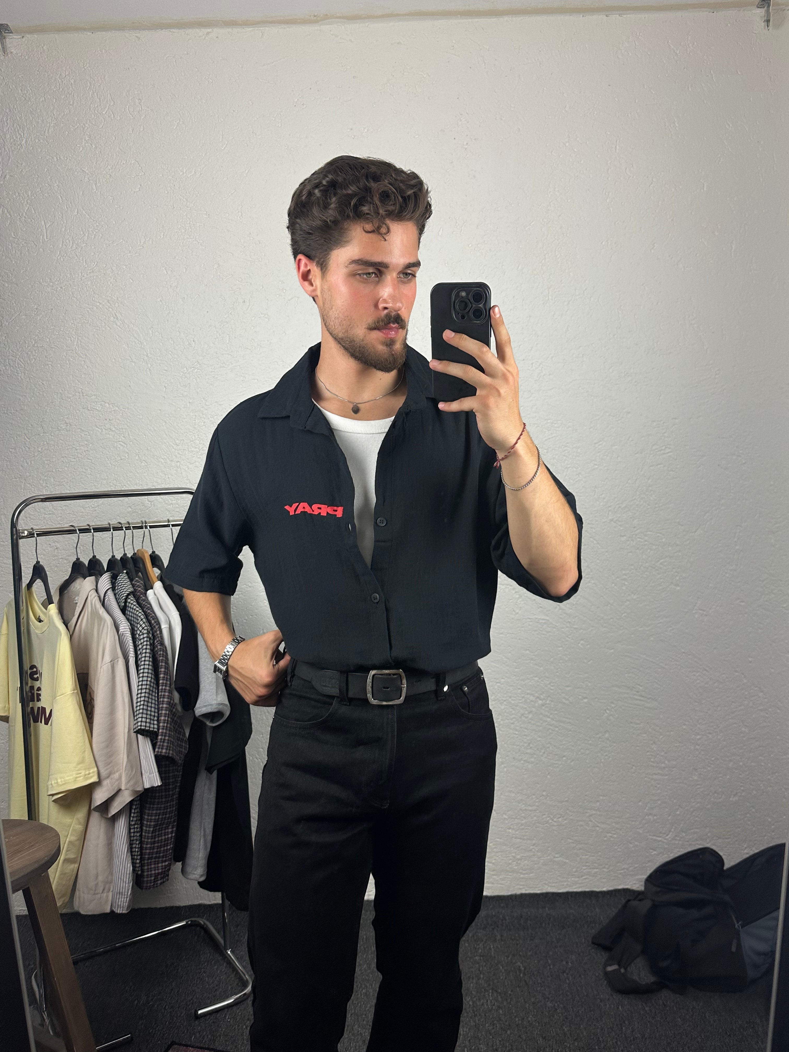 Pray Baskılı Oversize Gömlek