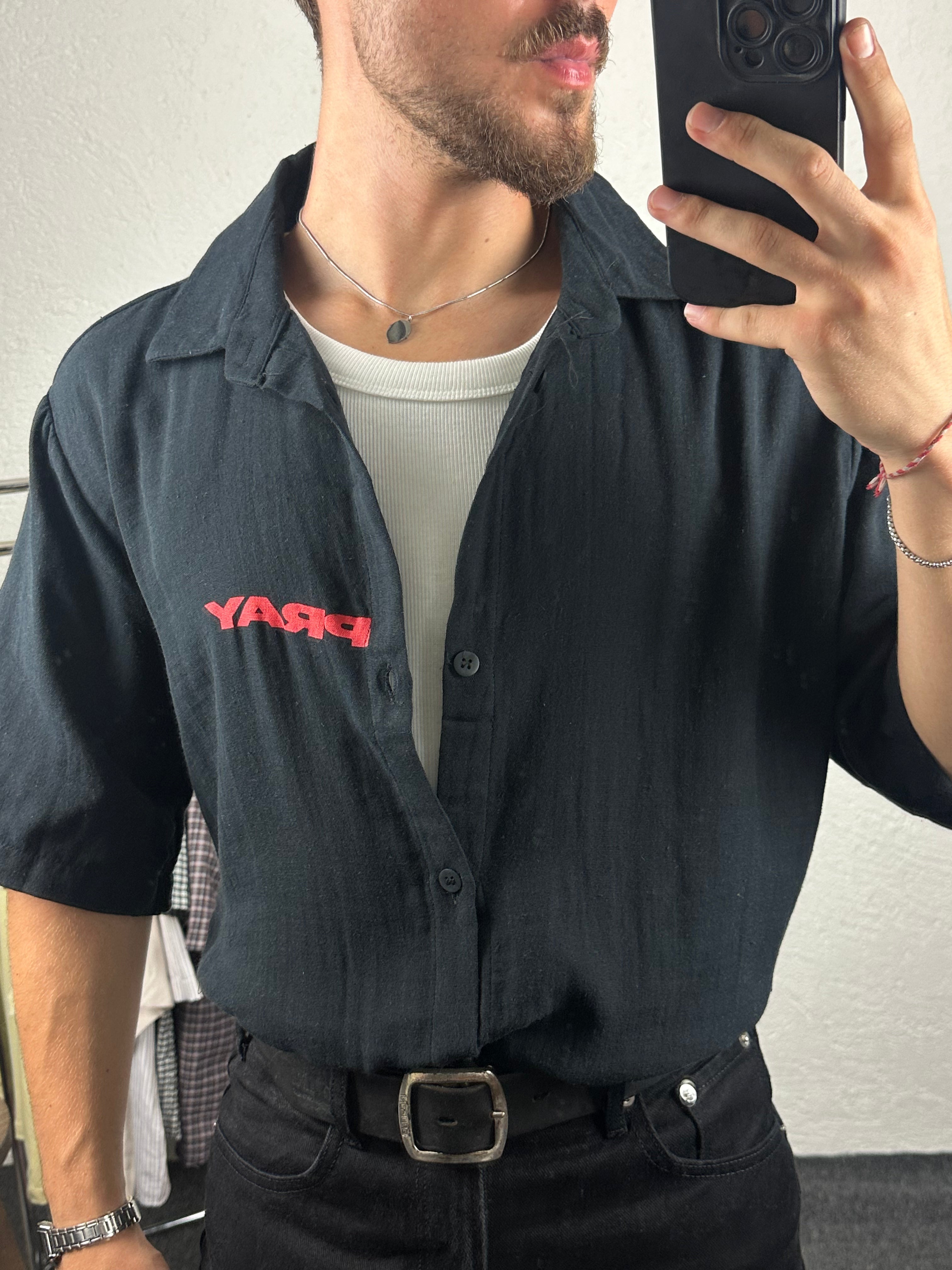 Pray Baskılı Oversize Gömlek