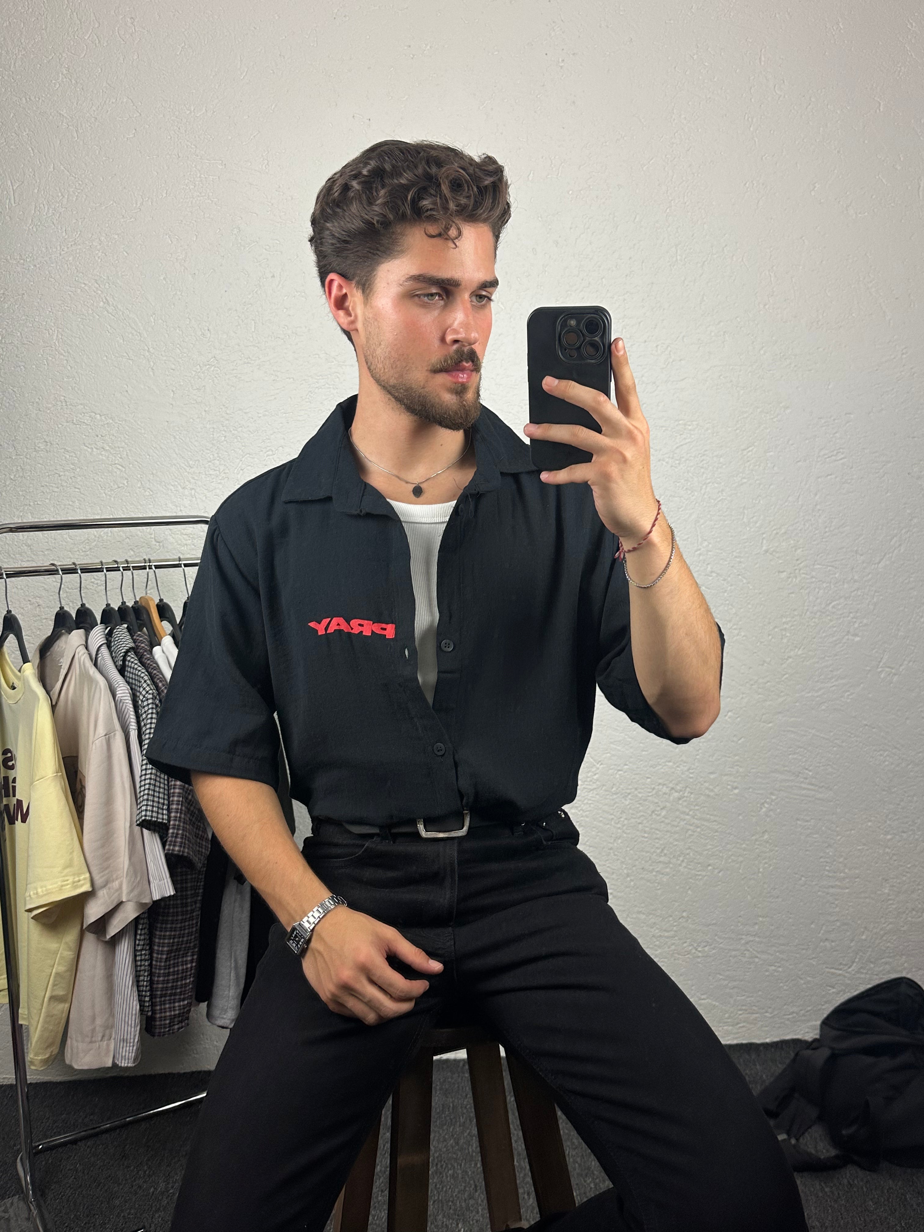 Pray Baskılı Oversize Gömlek