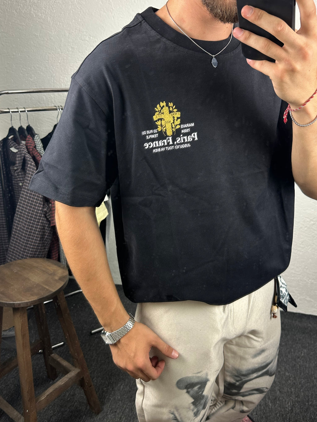 Siyah Paris-France Oversize T-shirt