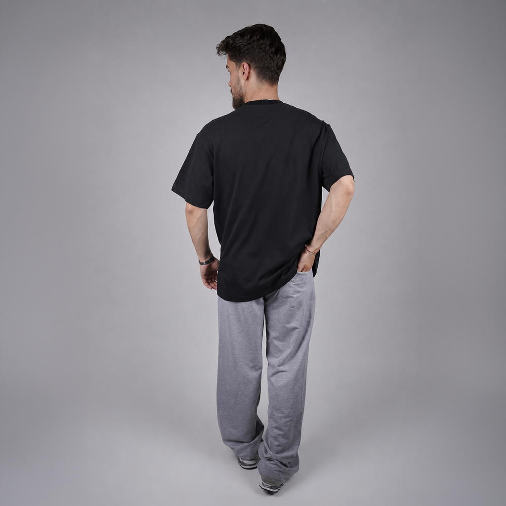 Siyah Yazı Baskılı Oversize T-shirt