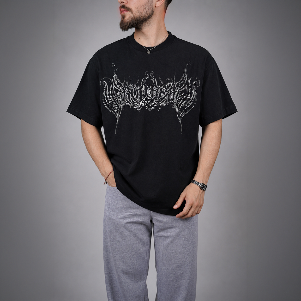 Siyah Yazı Baskılı Oversize T-shirt