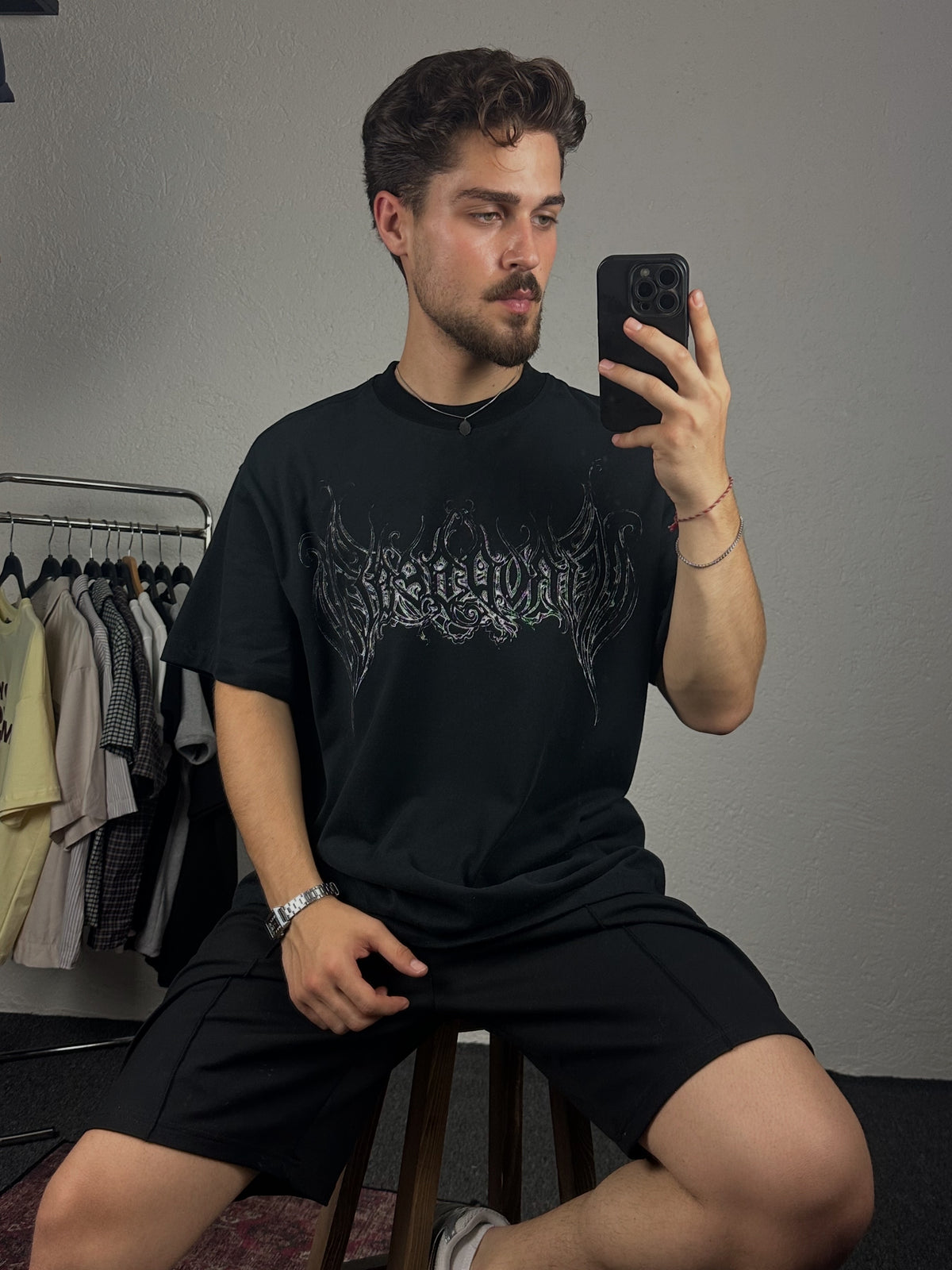 Siyah Yazı Baskılı Oversize T-shirt