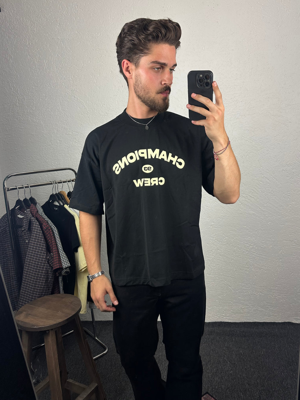 Siyah Champıons Crew Boxy Fit T-shirt