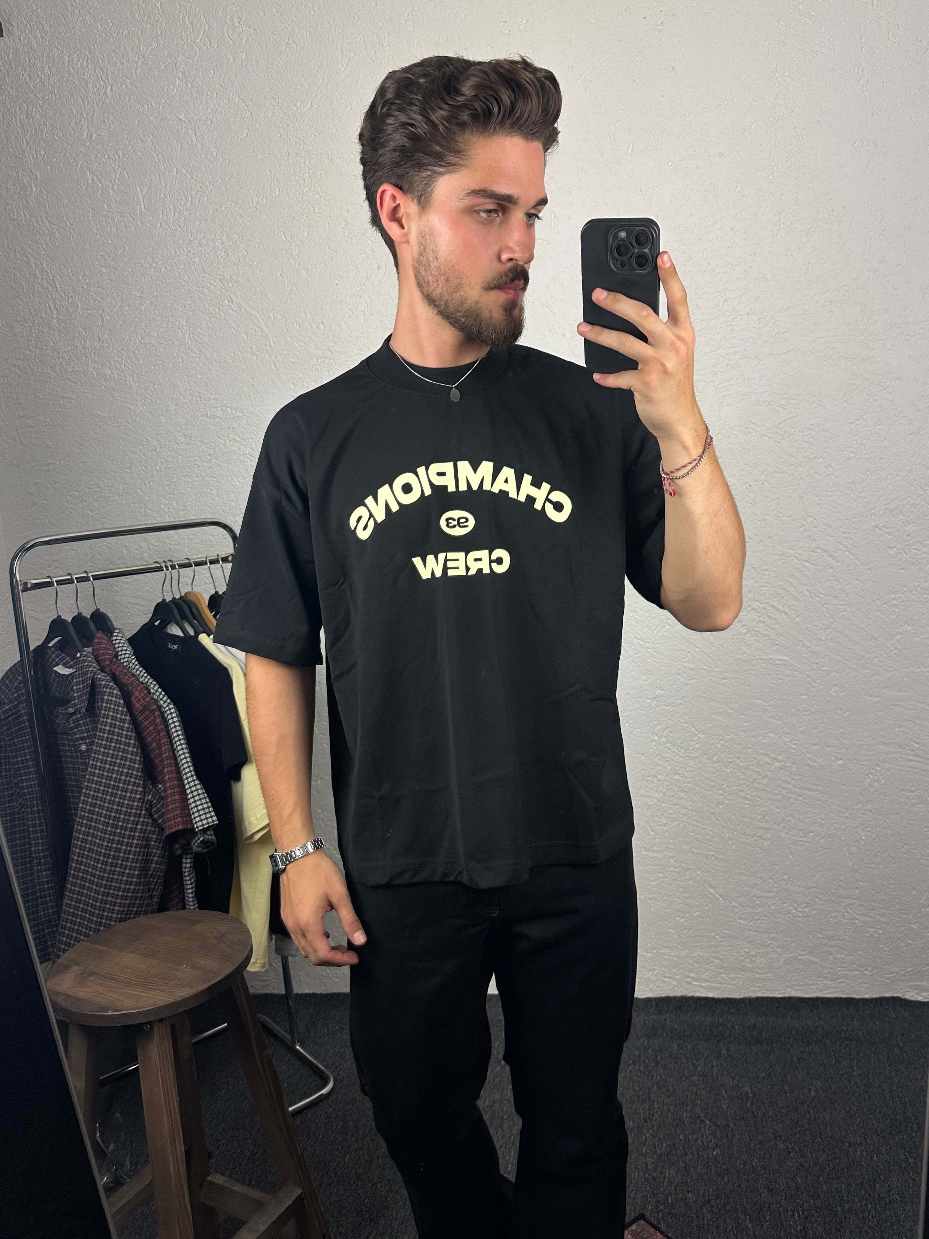 Siyah Champıons Crew Boxy Fit T-shirt