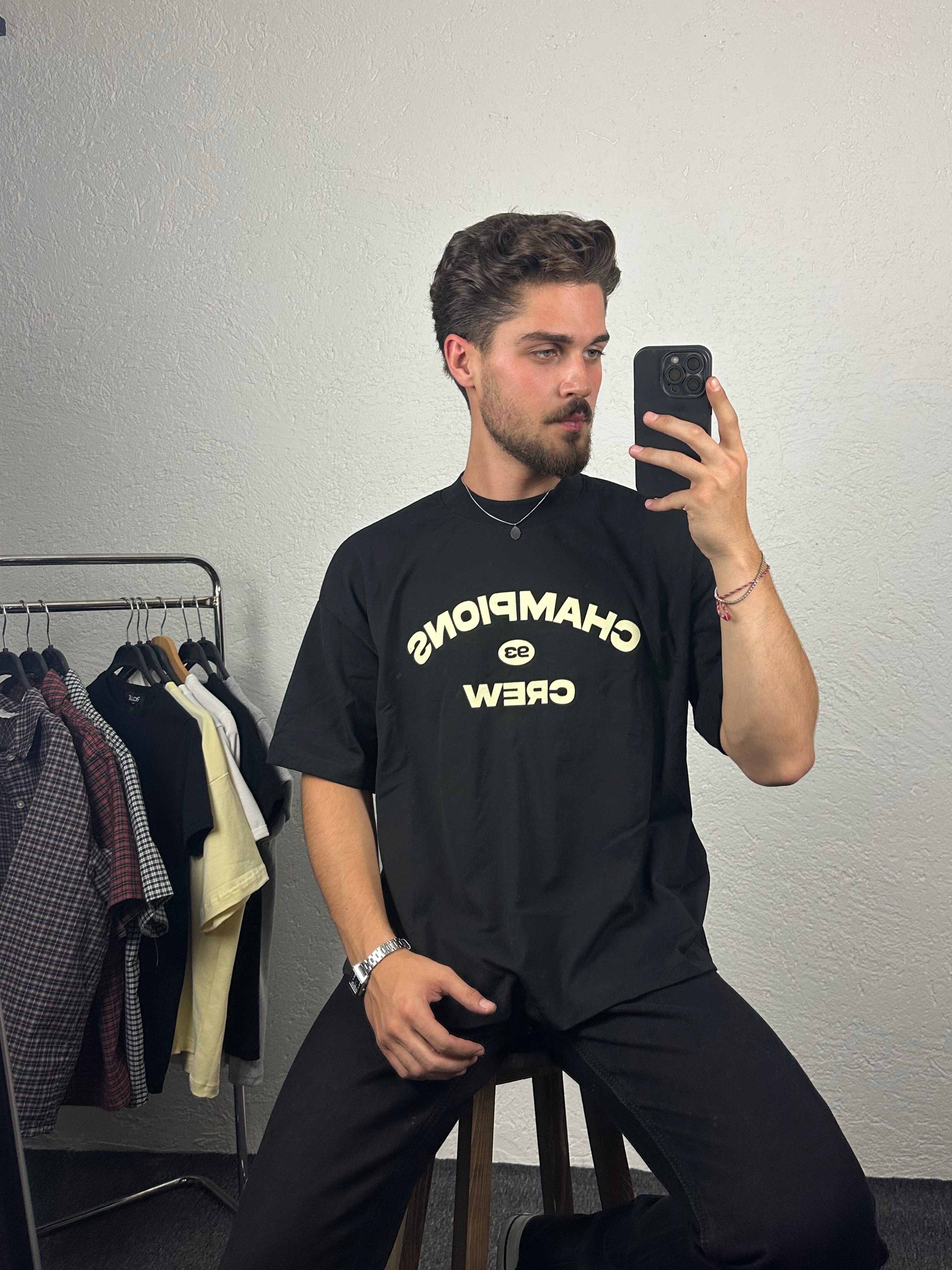 Siyah Champıons Crew Boxy Fit T-shirt