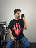 Siyah Fiery Face Oversize Tshirt