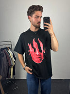Siyah Fiery Face Oversize Tshirt