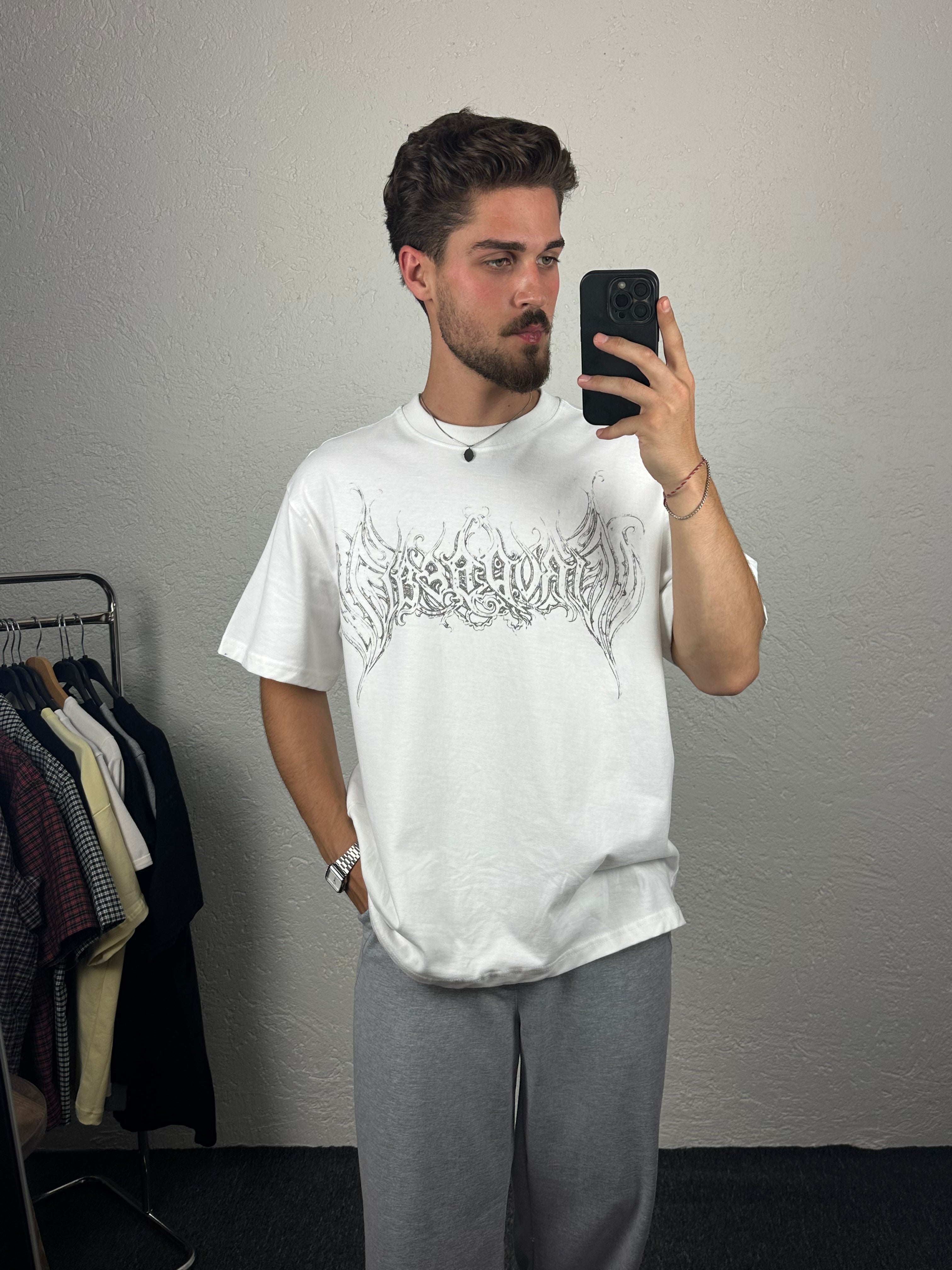 Beyaz Yazı Baskılı Oversize T-shirt