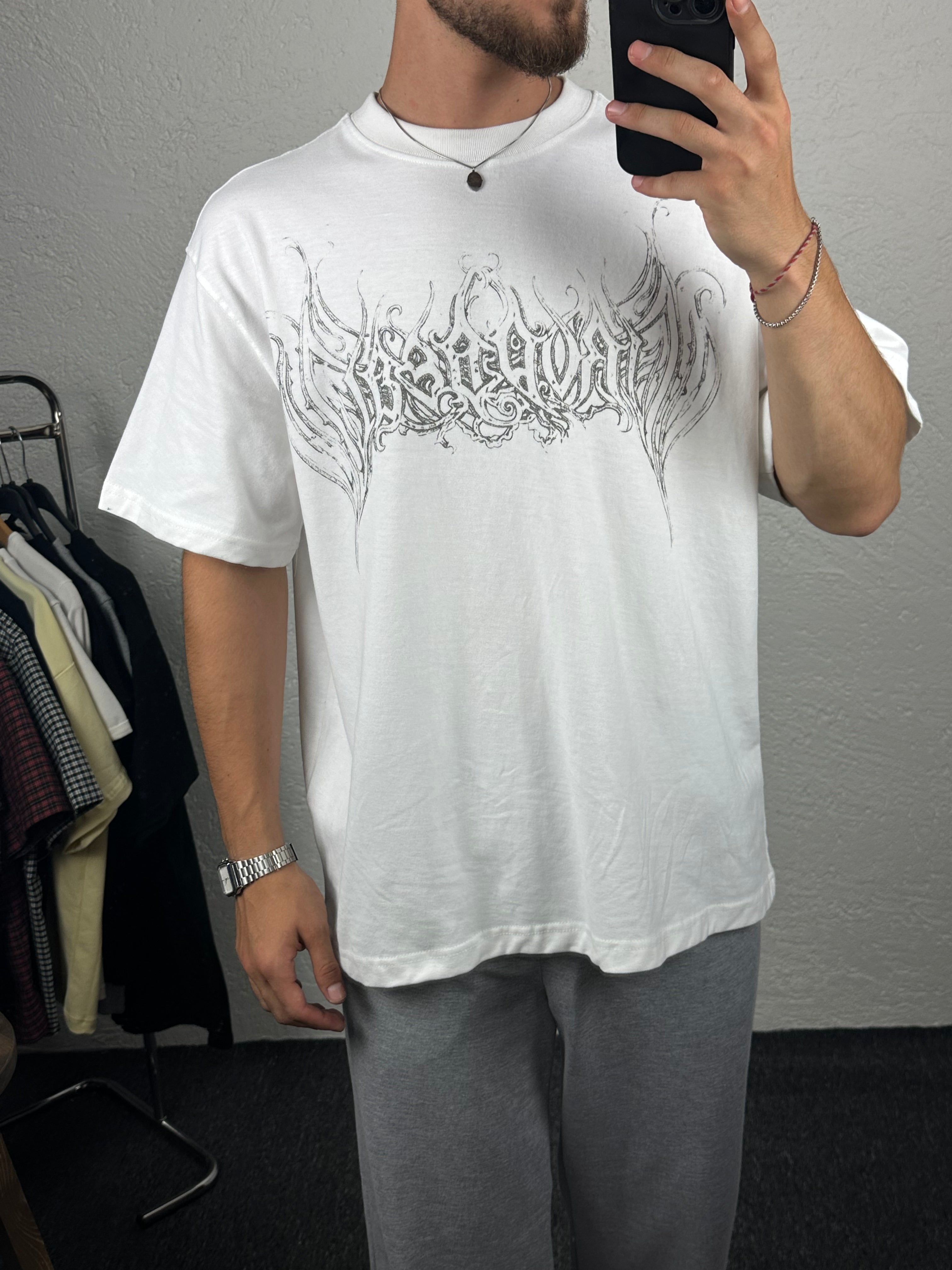Beyaz Yazı Baskılı Oversize T-shirt