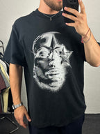 Siyah Star Face Baskılı Oversize T-shirt