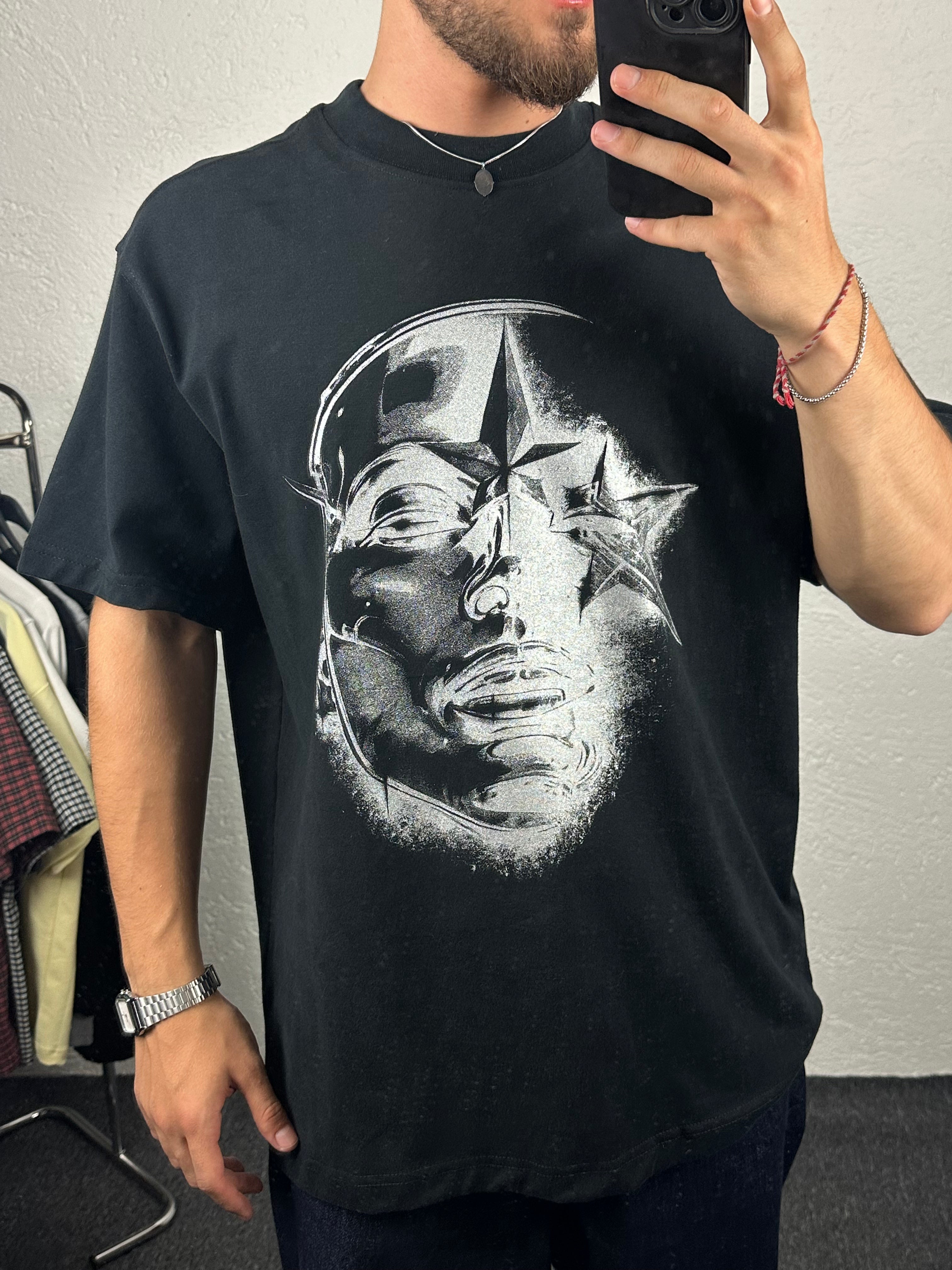 Siyah Star Face Baskılı Oversize T-shirt