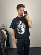 Siyah Star Face Baskılı Oversize T-shirt