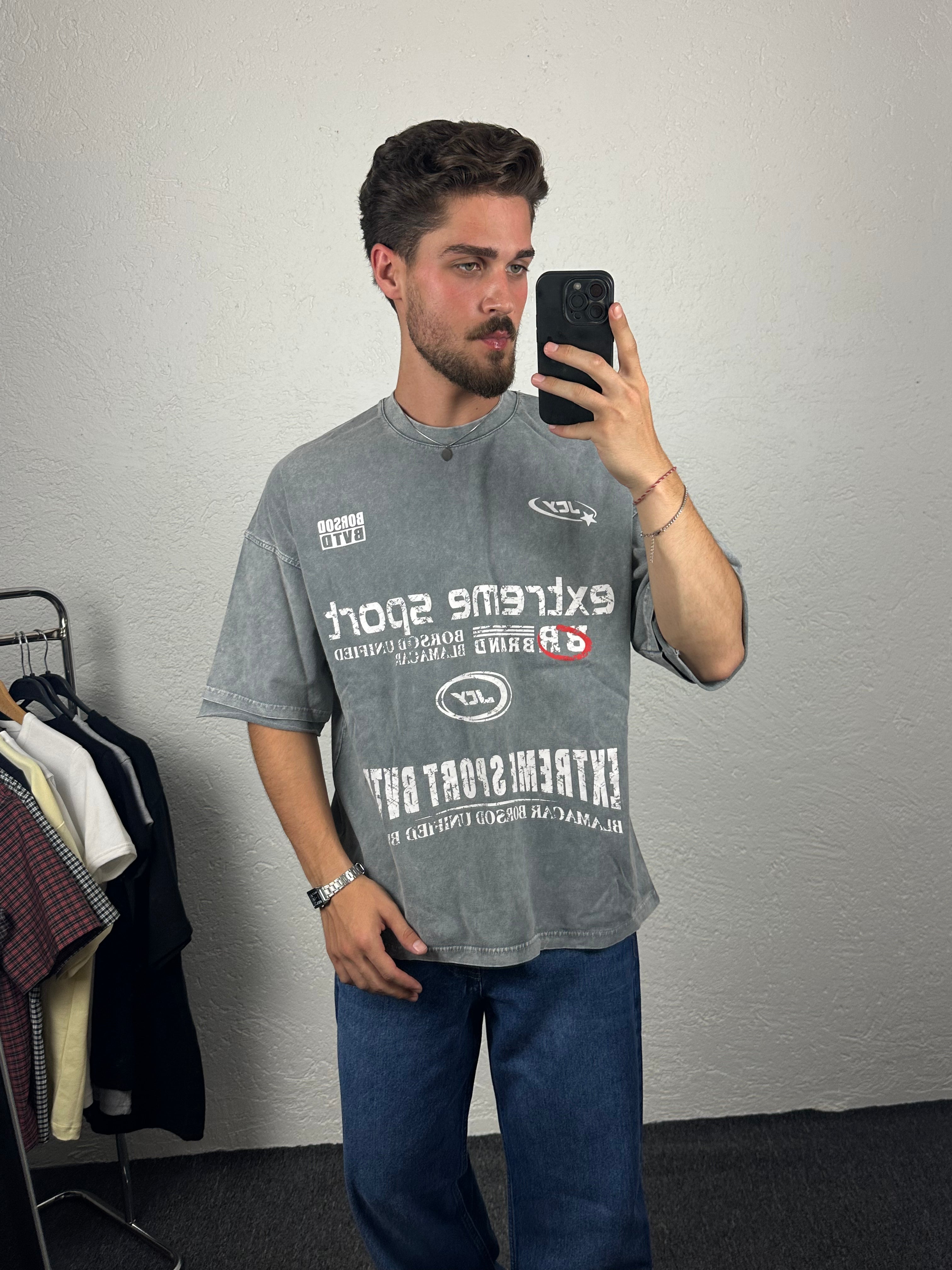 Gri Extreme Sport Oversize T-shirt