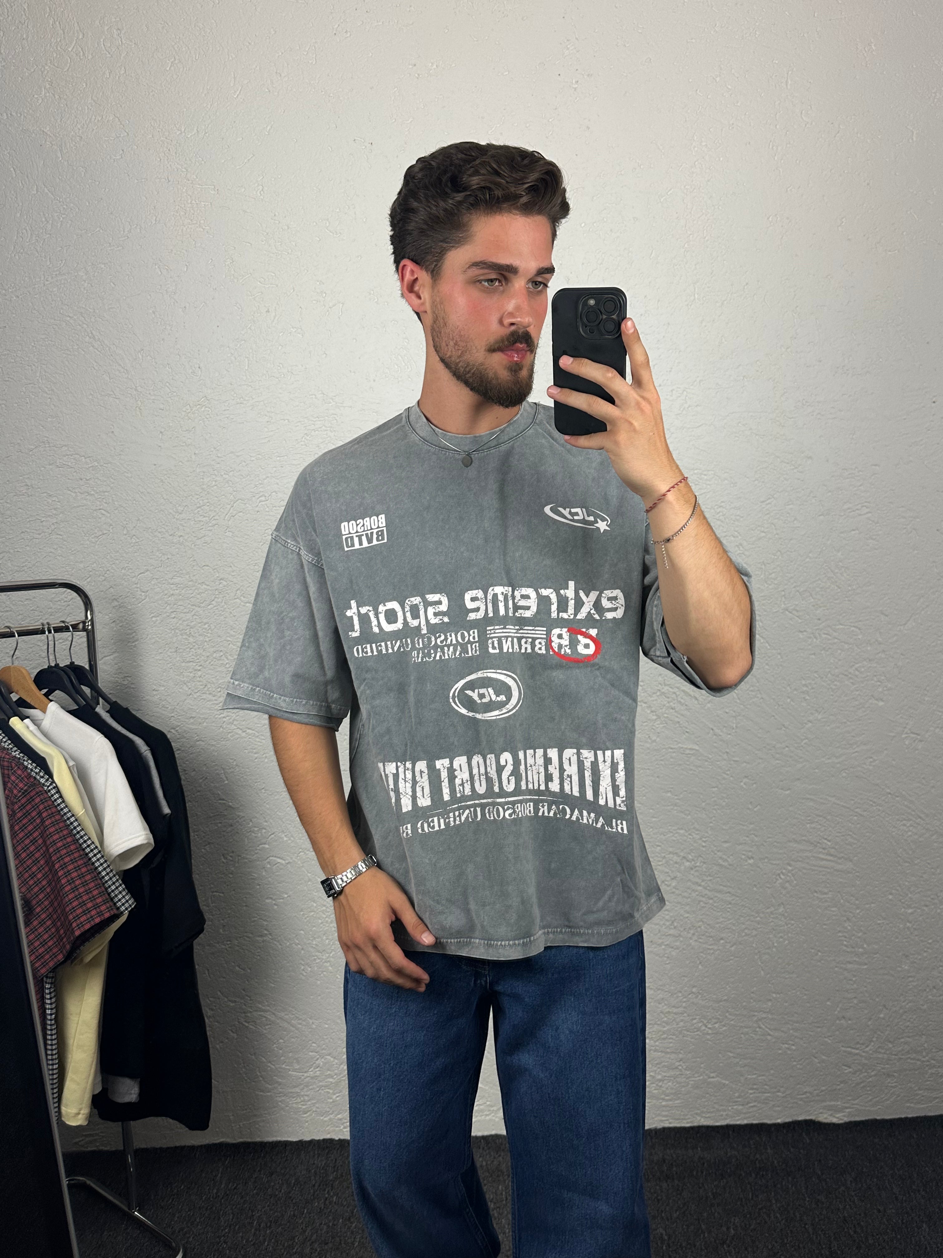 Gri Extreme Sport Oversize T-shirt