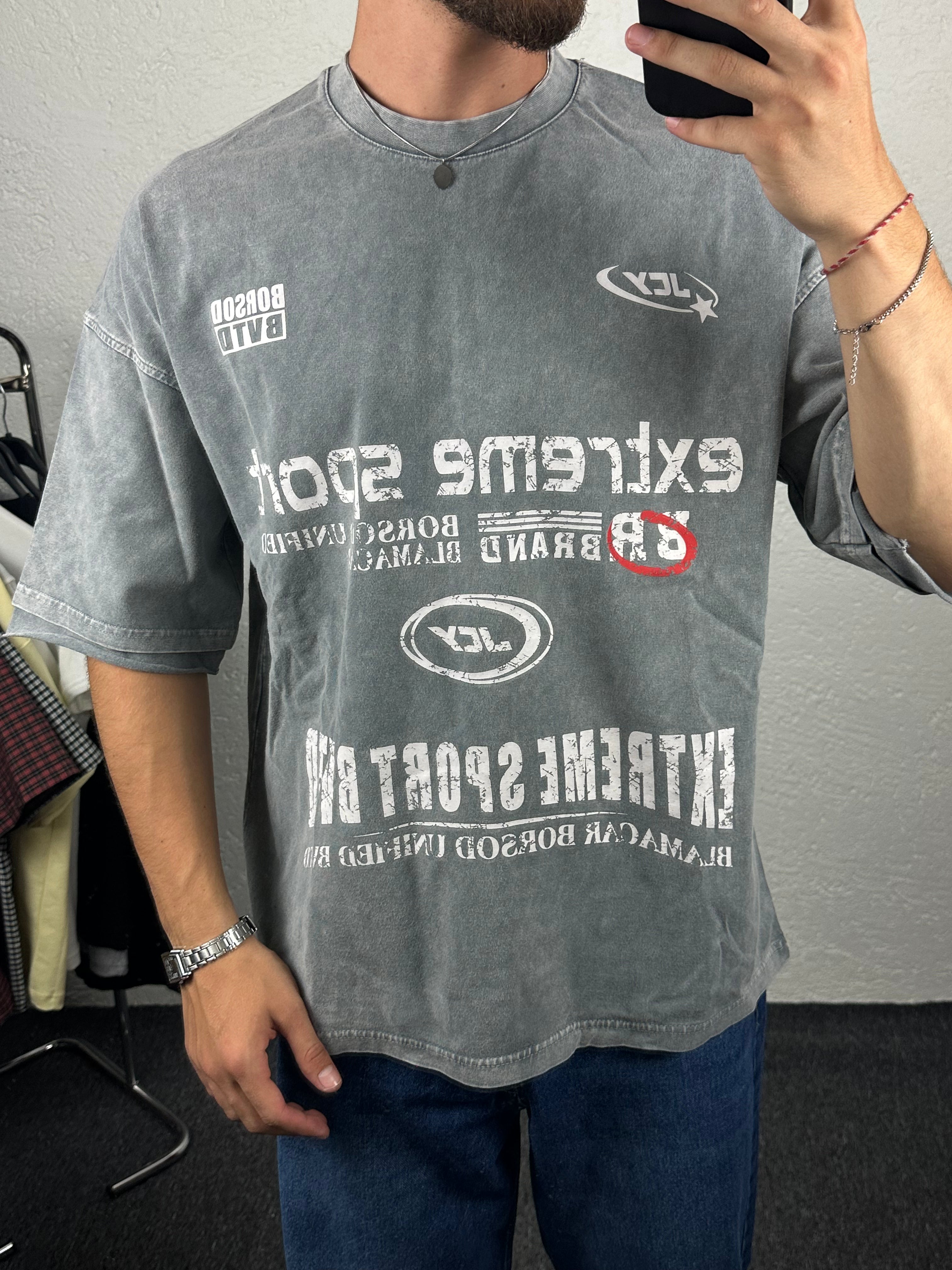Gri Extreme Sport Oversize T-shirt