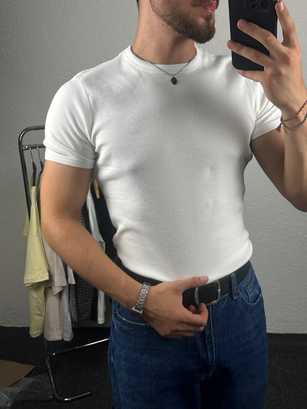 Ekru Bisiklet Yaka T-shirt