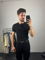 Siyah Henley Yaka T-shirt