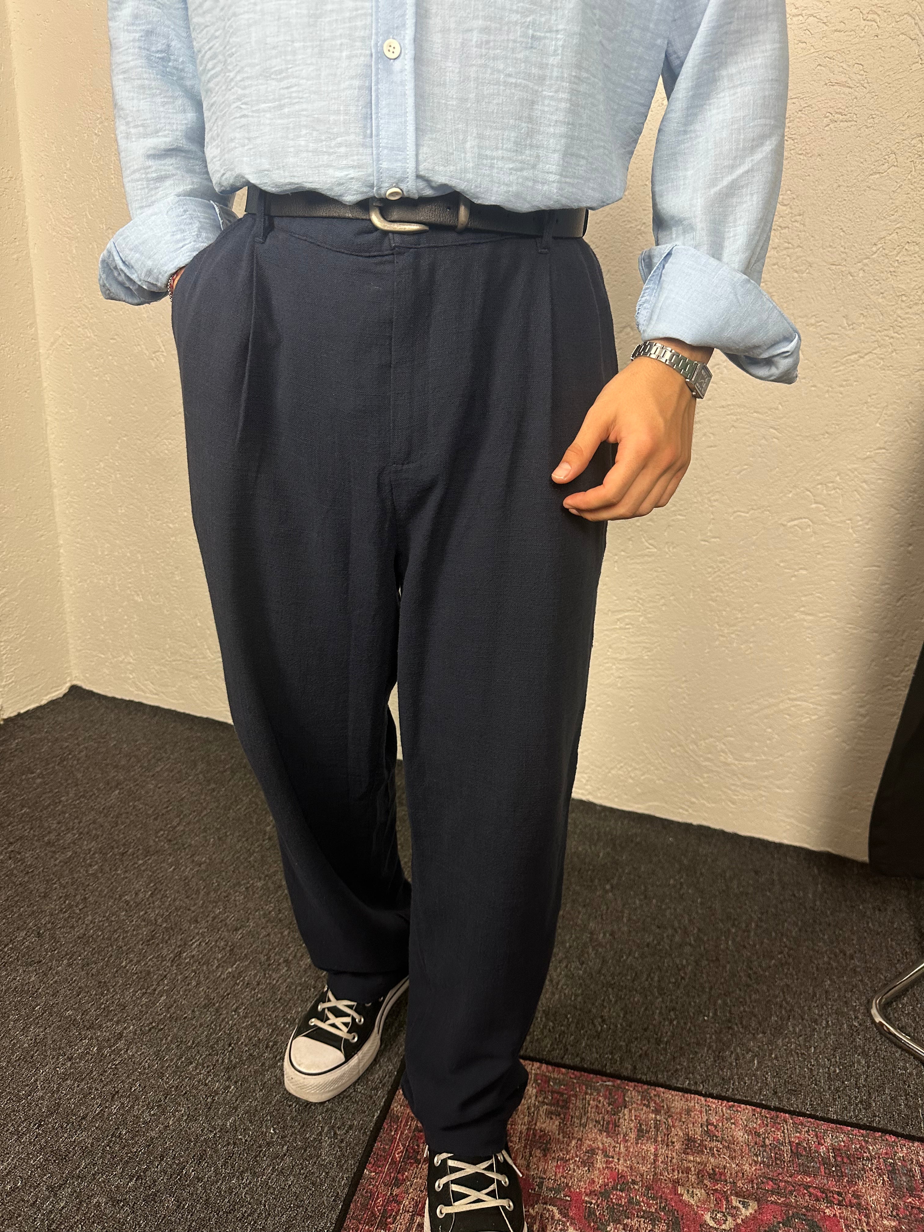 Lacivert Keten Baggy Pantolon