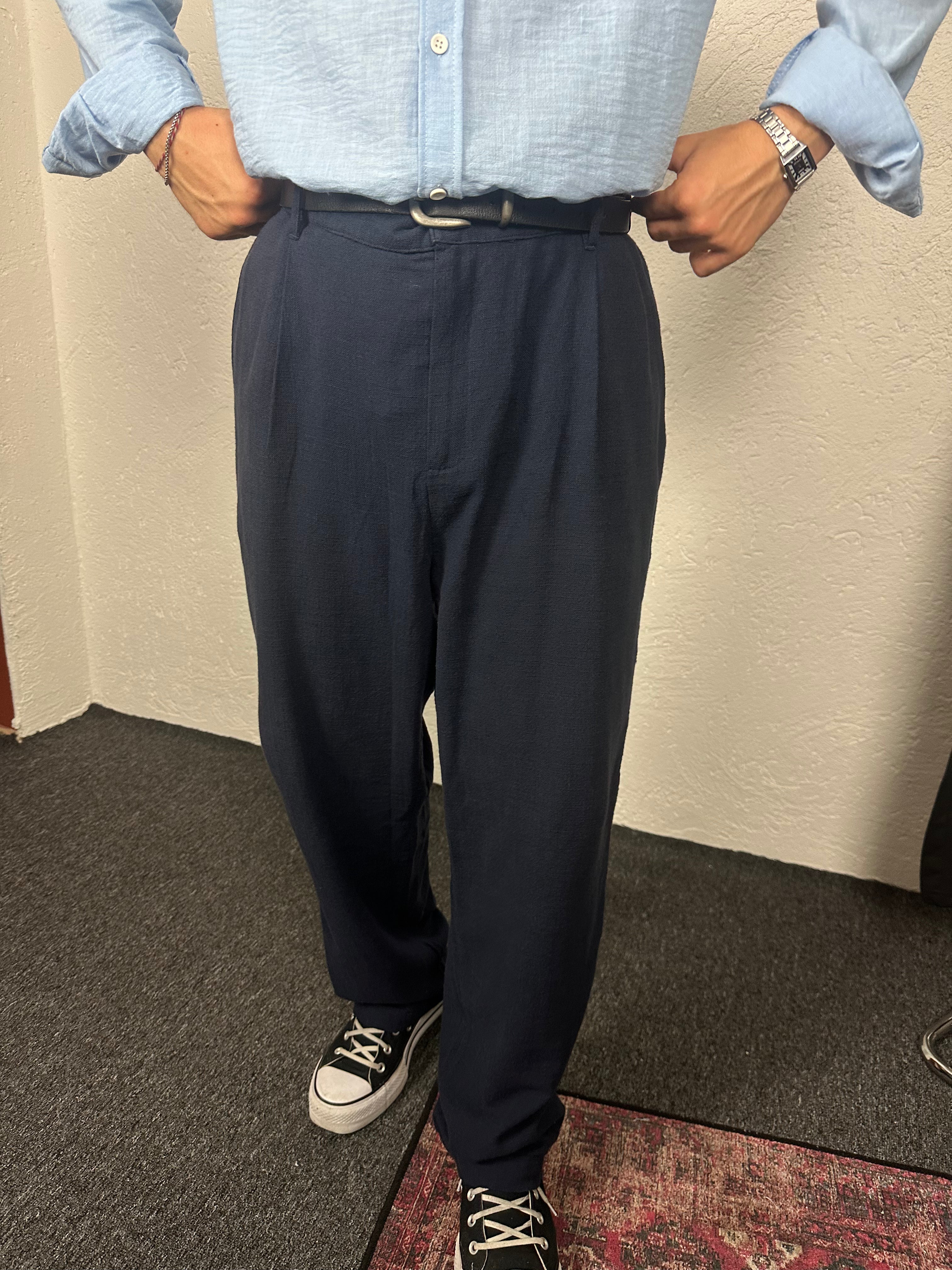 Lacivert Keten Baggy Pantolon