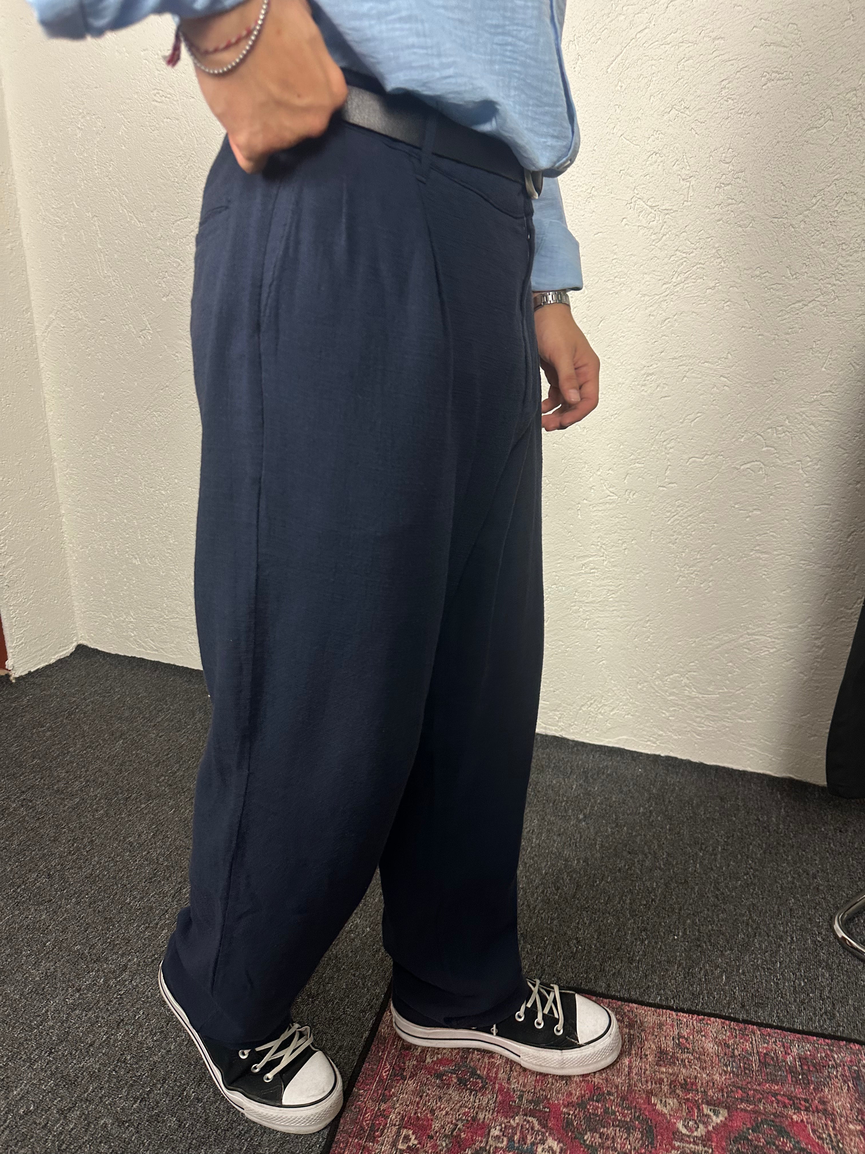Lacivert Keten Baggy Pantolon
