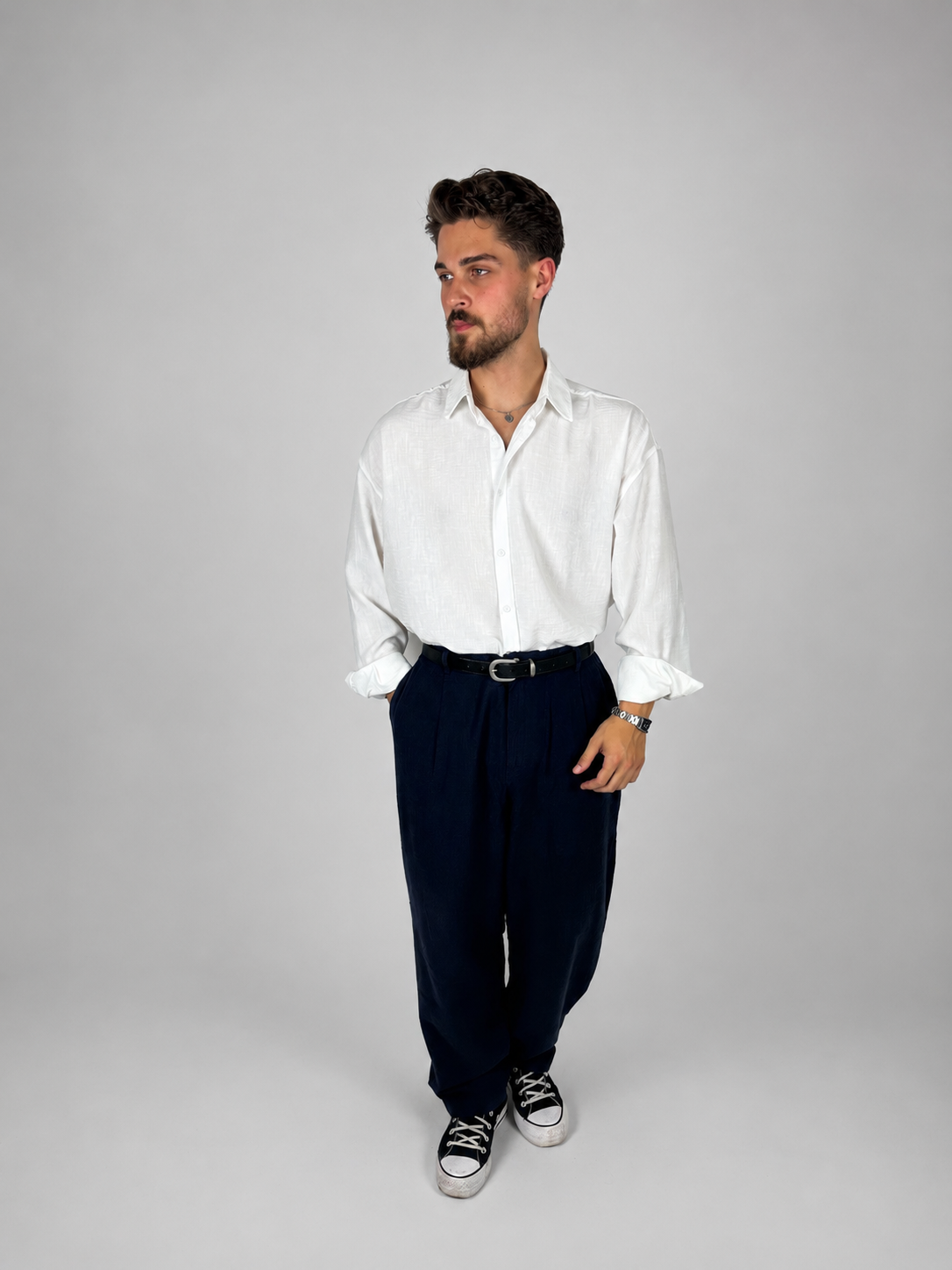 Lacivert Keten Baggy pantolon
