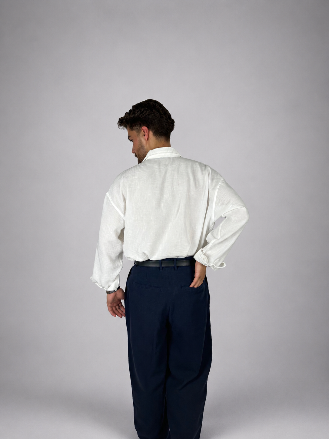 Lacivert Keten Baggy pantolon