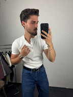 Beyaz Henley Yaka T-Shirt